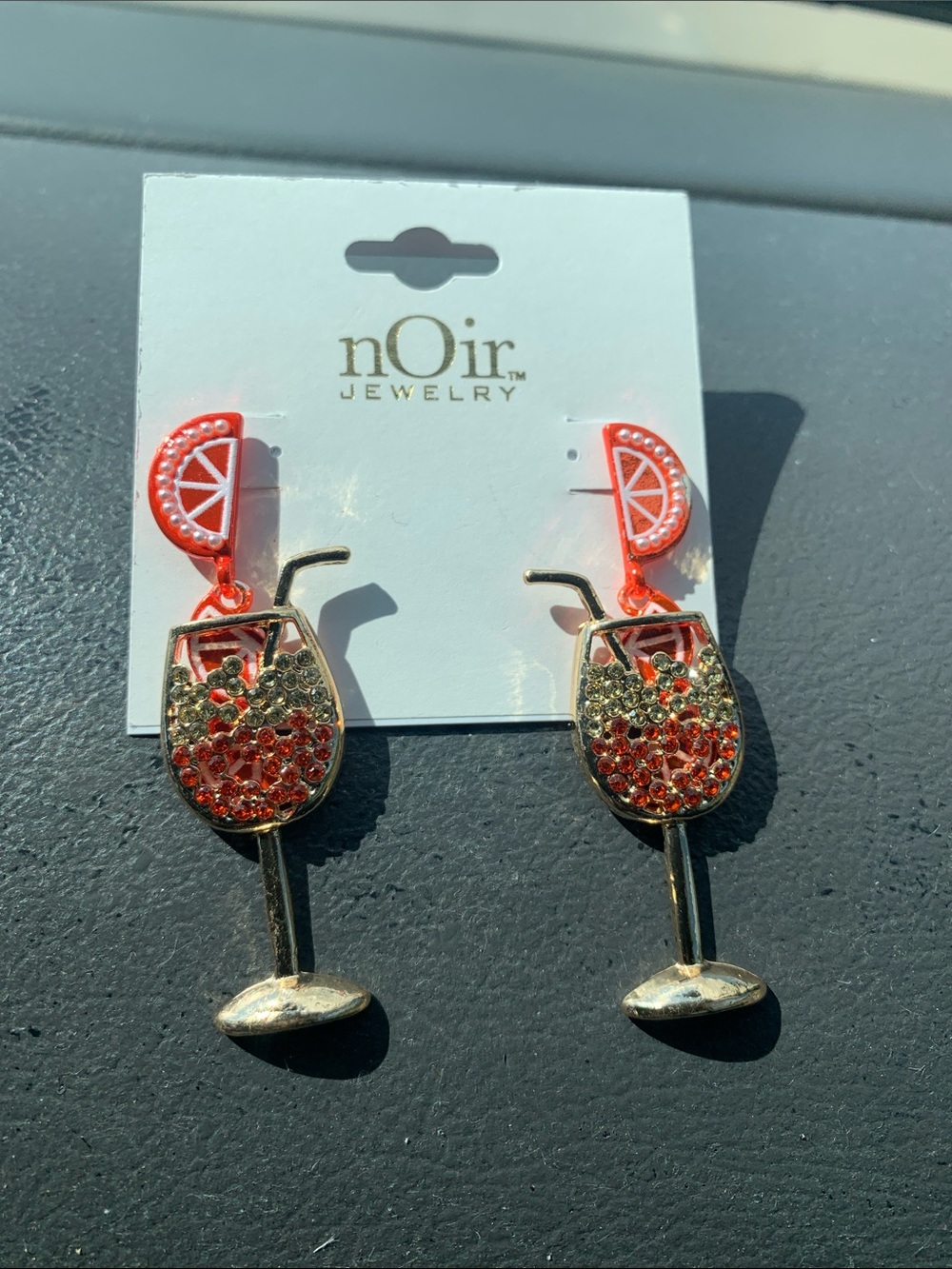 nOir Jewelry Coral Red Cocktail Glass Drop Earrings with Orange Citrus Accents